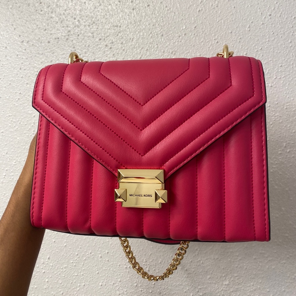 Brand New Michael Kors Whitney Quilted Leather Shoulder Luxury Bag, Fuschia
